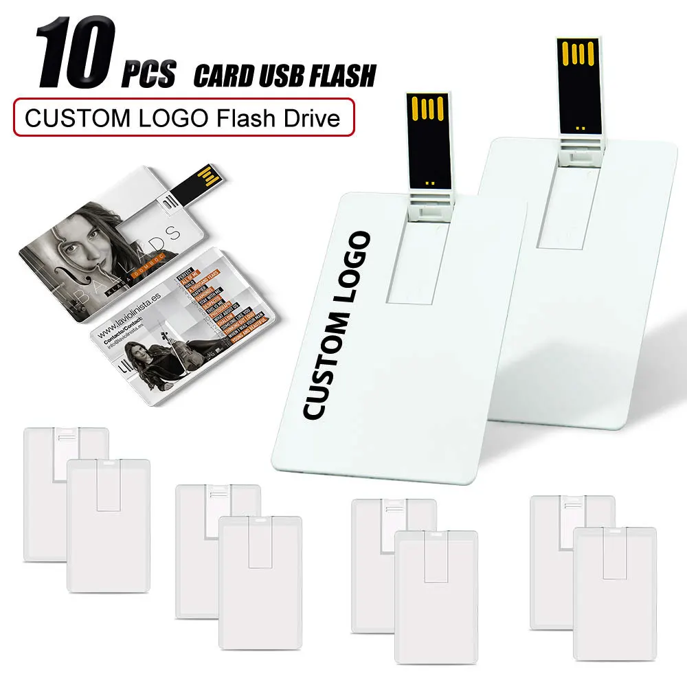 10PCS Custom Logo Print Picture 128MB 4GB 8G 16GB 32G USB Flash Drive Credit Card Pendrive Business Name Shaped USB Memory Stick