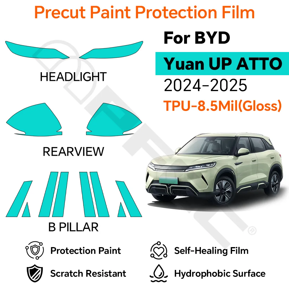 

For BYD Yuan UP ATTO 2 2024-2025 TPU PPF 8.5Mil Headlight Rearview Precut Car Protection Film Clear Resistan Anti-scratch Film