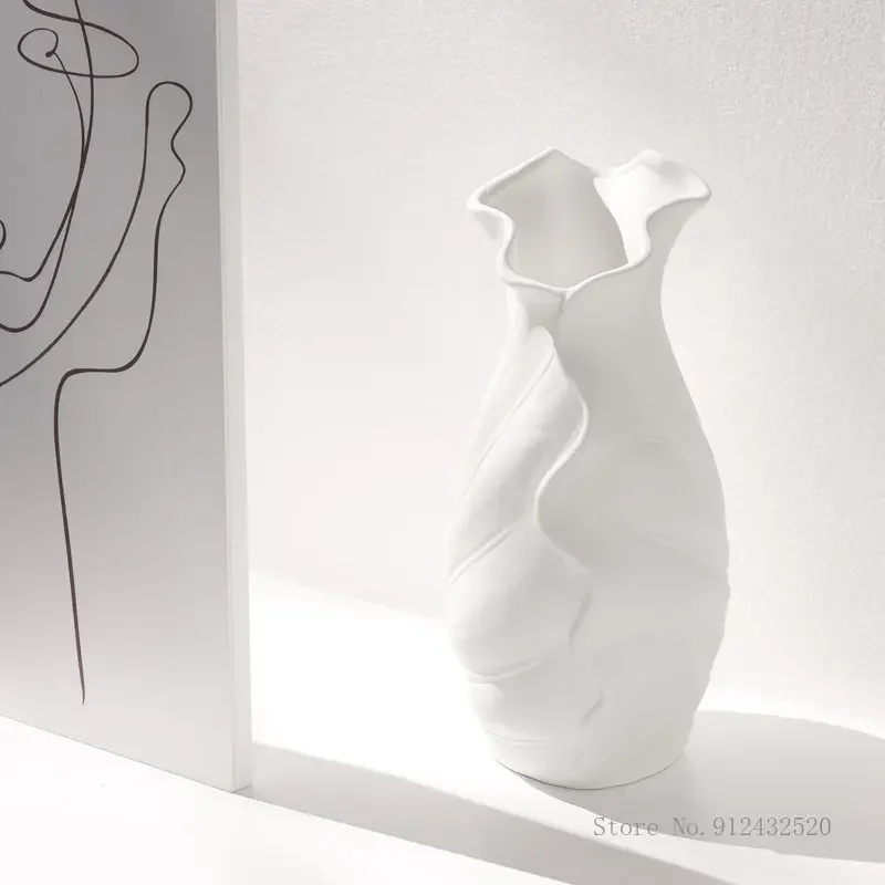 Nordic Creative Ceramic Flower Arrangement Dry Flower Ware, Home Decoration, Bedroom, Living Room, Art White Porcelain Vase, 1Pc