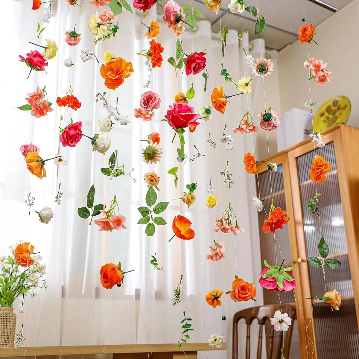 Künstlicher Blumen-Vorhang Rosa Rosen-Girlandenvorhang 220cm Blumen-Türvorhang für Hochzeit Party Heim-Dekoration Fenster Raumteiler – Detail 6