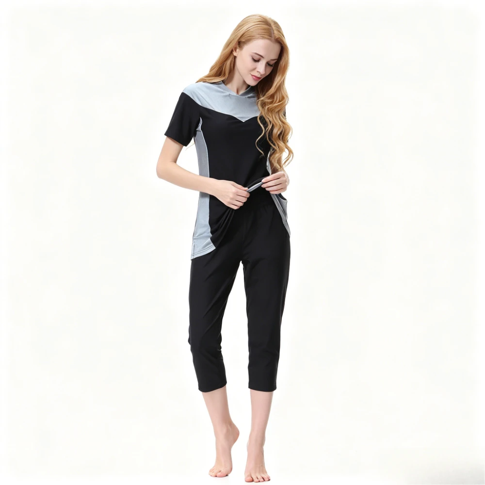 3PCS Color Block Burkini Swimwear Short Sleeve Tunic Top 3/4 Capri Pants with Swim Cap UPF50+ Muslim Bathing Suit Beach Swimwear view 4