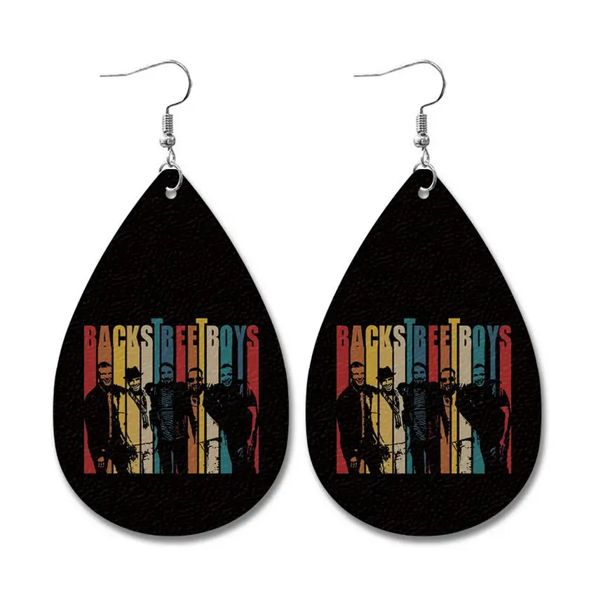 Backstreet Boys Teardrop Earrings Bohemian Spring Minimalist Idol Text Heart Letter Leather Earrings Rock Band Jewelry Accessory