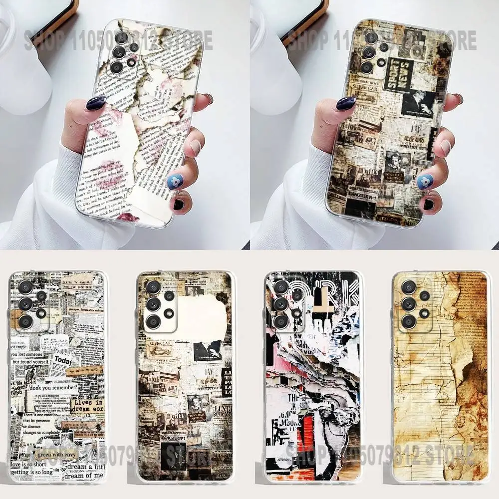 

Old Newspaper Vintage Phone Case Silicone For Samsung S30,23,21,22,20 FE lite,S10,9,PIus Note20ultra Soft Transparent