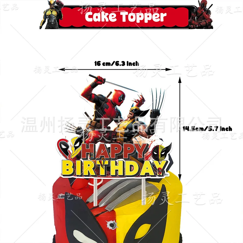 Deadpool & Wolverine Cake Topper Kids Birthday Party Cake Insert Flag Set Anime Peripheral Dessert Table Decorations Supplies