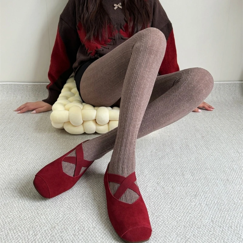 Vintage Chain Twist Striped Pattern Cotton Tights for Women Breathable Leggings Spring Fall Opaque Pantyhose Stockings image 6