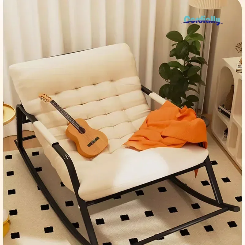 Patio Outdoor Rocking Chair Upholstered Glider Rocker Armchair Living Room Lounge Chair Removable Cushion Comfortable Furniture