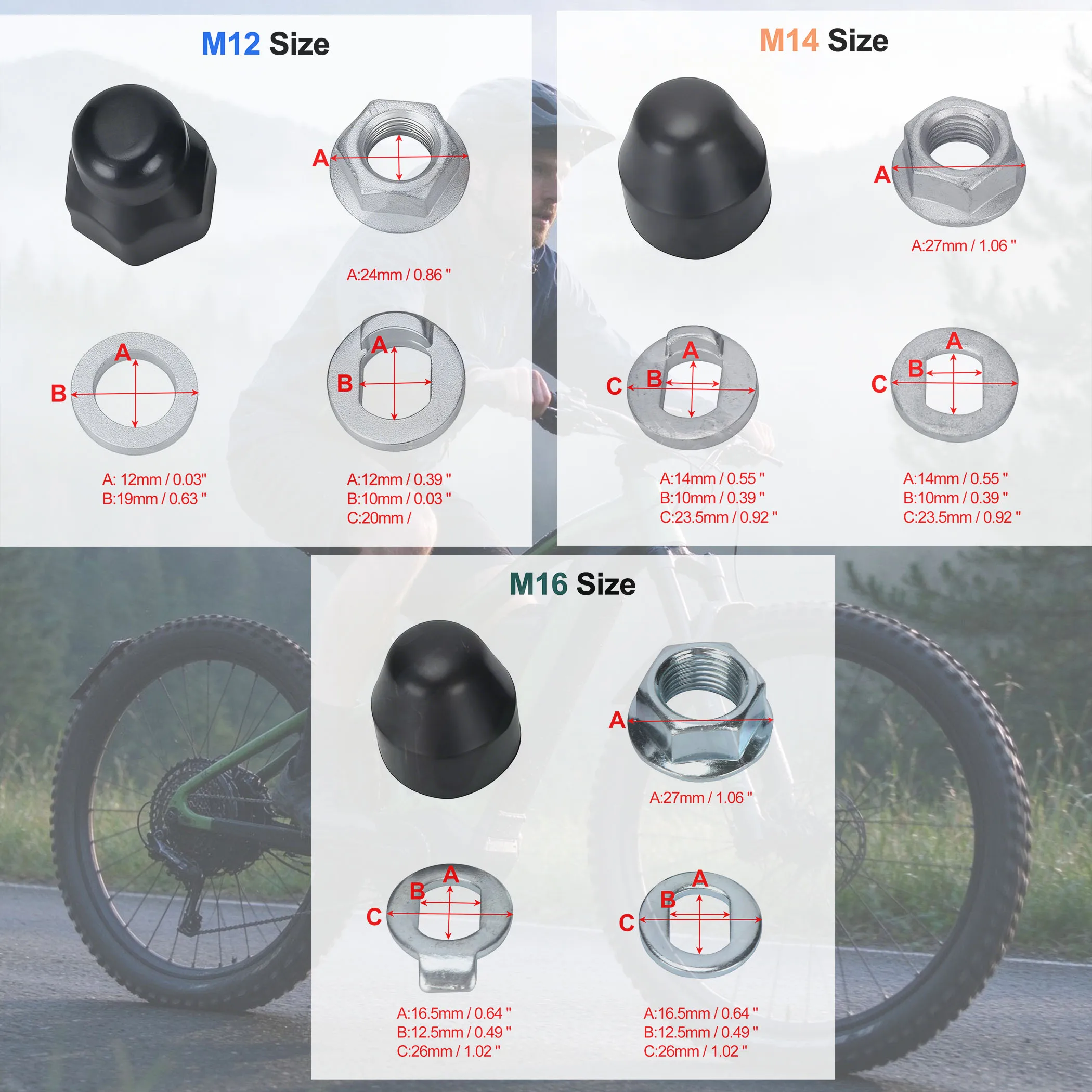 Motor Axle Nut M12 M14 M16 for E-bike Electric Bicycle Hub Motor, Axle Nuts & Bushings Replacement Parts