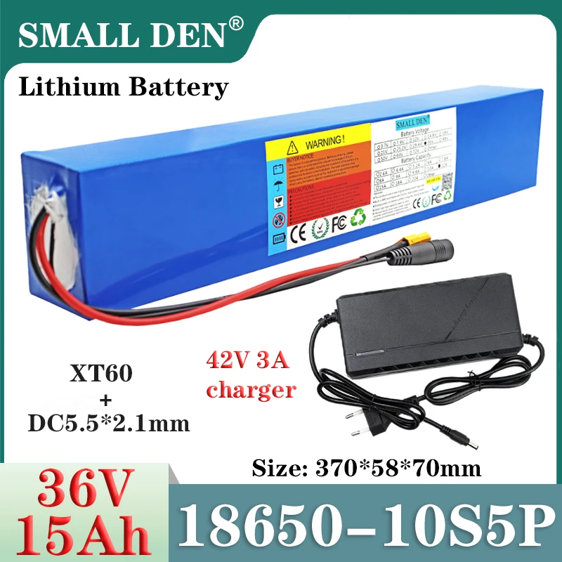 36V 15Ah 18650 Lithium Battery pack 10S5P 1000W High power With 30A BMS For 42V E-two wheelers scooter Spare battery +3A Charger