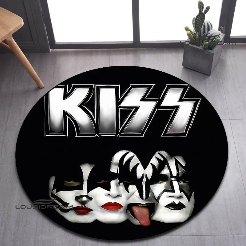 kiss band print round carpet children play carpet living room bedroom beautiful carpet non-slip doormat photography props gift