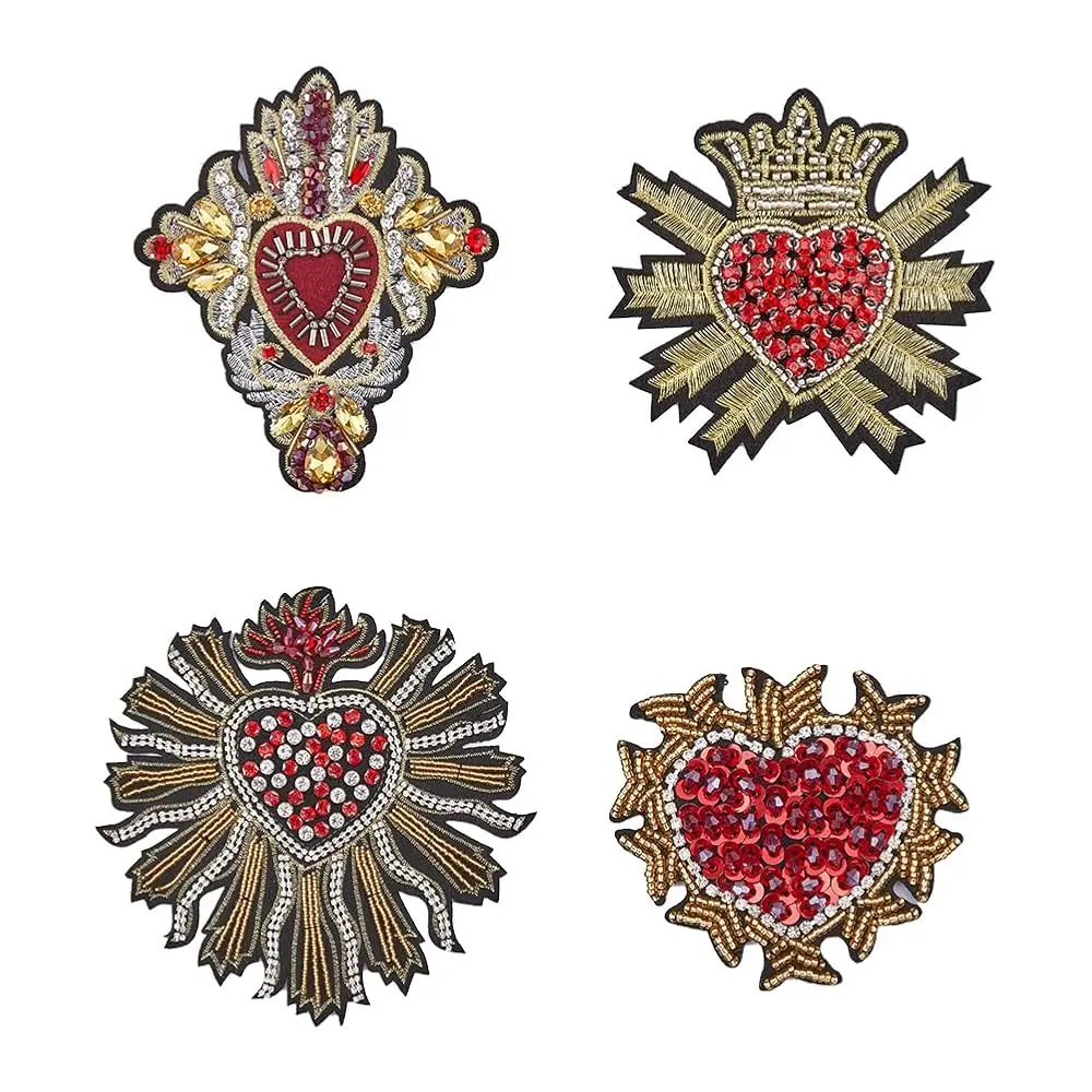 

HOBBIEASY 4Pcs Heart Patches Rhinestone Bead Patch Handmade Sequin Love Patches Decorative Applique Repair Patch Bling Crysta