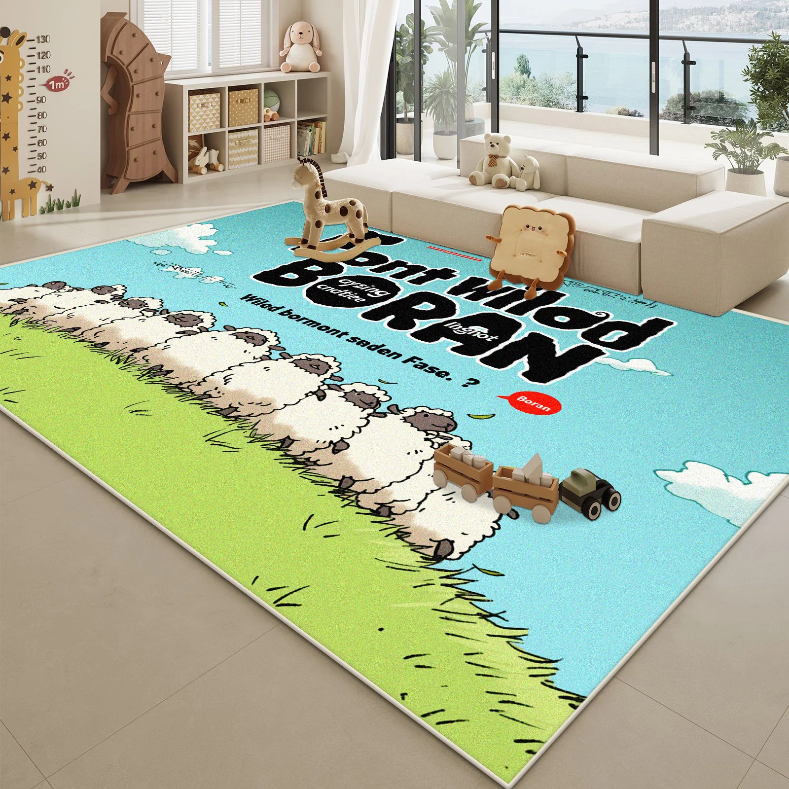 

Cute Cartoon Style Soft Children's Room Decoration Carpet Lamb Pattern Living Room Rug Big Size Non-slip Mat for Kids Easy Clean