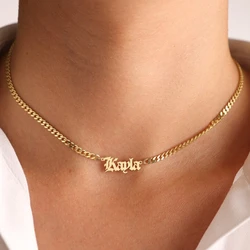 Custom Gothic Old English Name Necklace Women Men Kid Stainless Steel Vintage Letters Pendant Necklace Anniversary Gifts