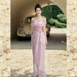 Customized Chiffon Sequined Ruched Valentine's Day A-line Off-the-shoulder Bespoke Occasion Gown Midi Dresses