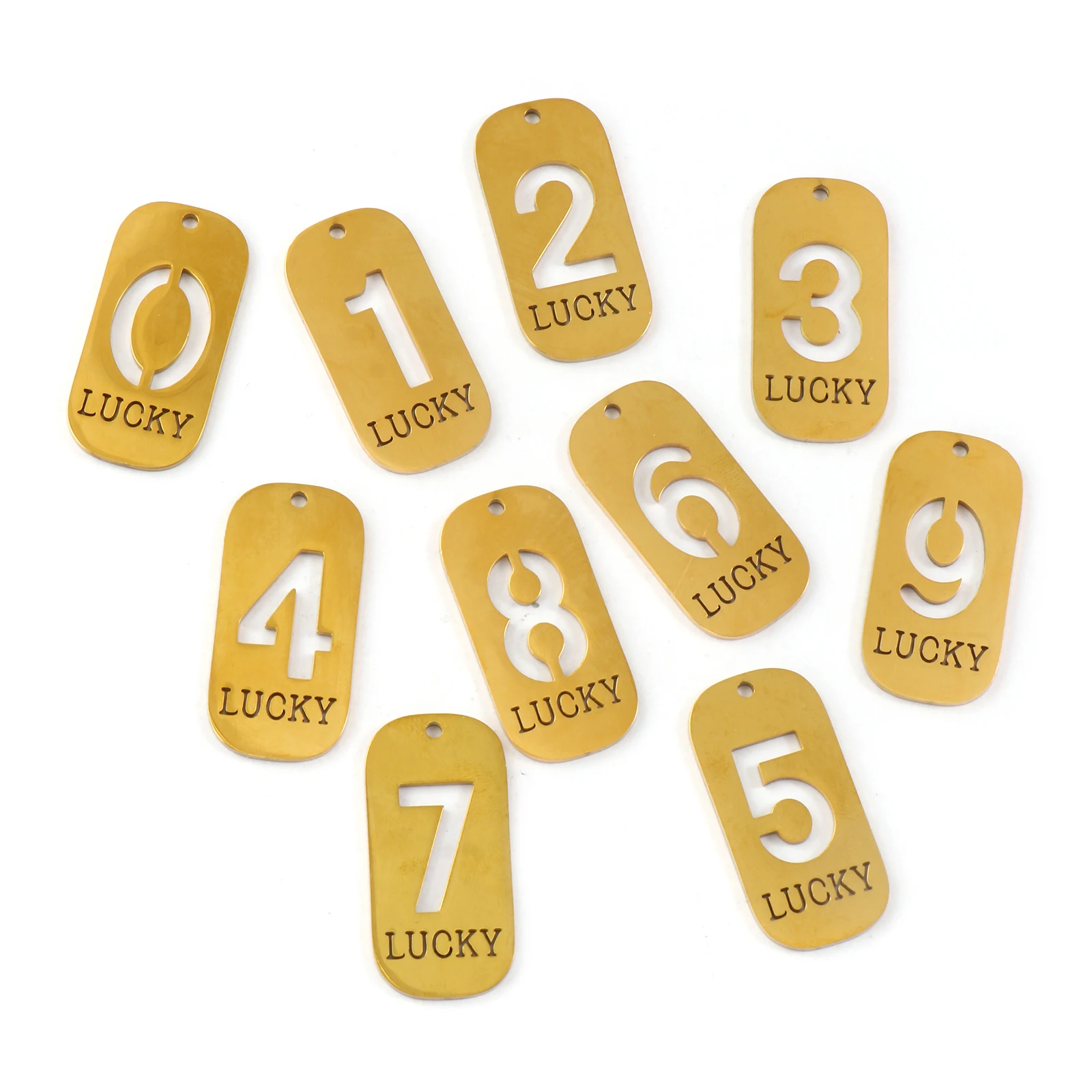 2 قطعة 304 المعلقات الفولاذ المقاوم للصدأ 18K مطلية بالذهب مستطيل عدد رسالة "0-9" مرآة تلميع المعلقات DIY 3.5 سنتيمتر x 1.7 سنتيمتر