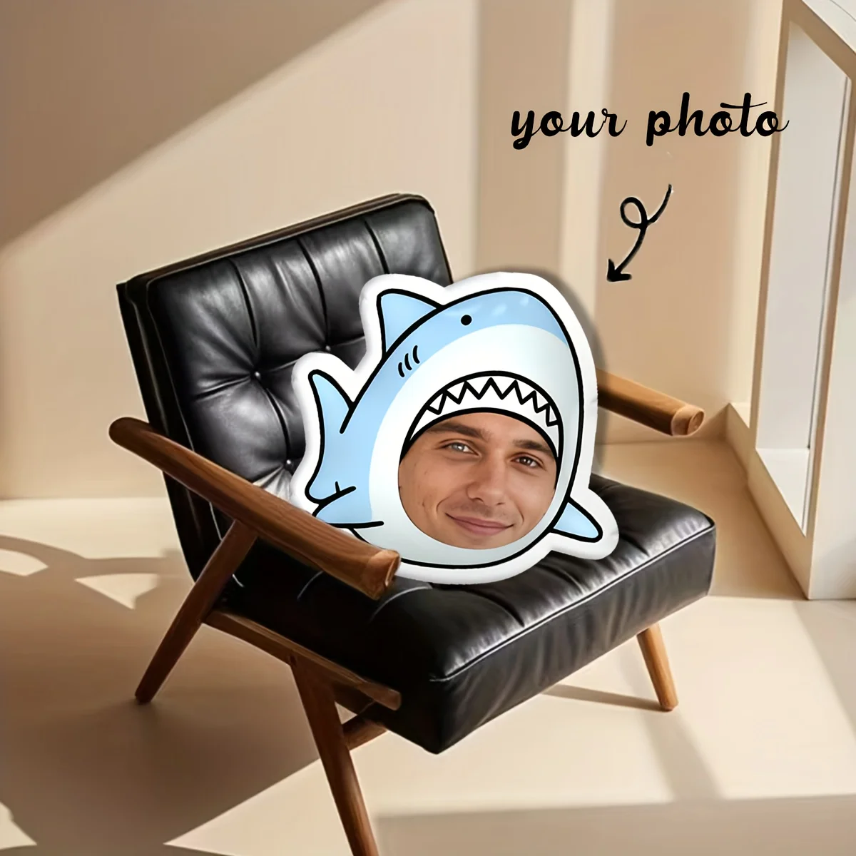 A Custom-Themed Photo Pillow Where You Can Upload Your Own Picture, Featuring a Shark. Perfect for Father'S Day, Mother'S Day, H