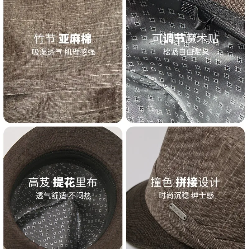 Spring and summer top hat men's linen-cotton splicing fashion breathable shade travel temperament with middle-aged elderly
