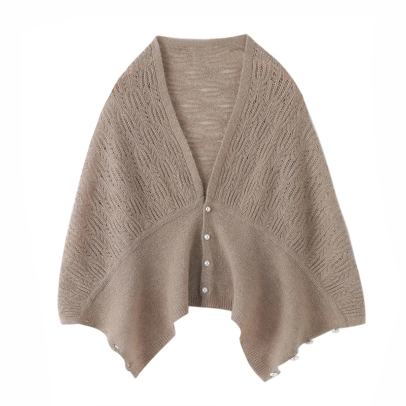 

DjzDsm 100% кашемировая накидка с драпировкой, женская модная вязаная ажурная шаль, новый шарф двойного назначения на осень и зиму