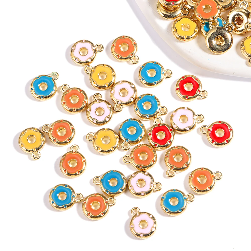 

20Pcs/Lot 12*10 High Quality Alloy Enamel Sweet Little Donut Pendant For Handmade Earrings Necklace Bracelet Jewelry Making