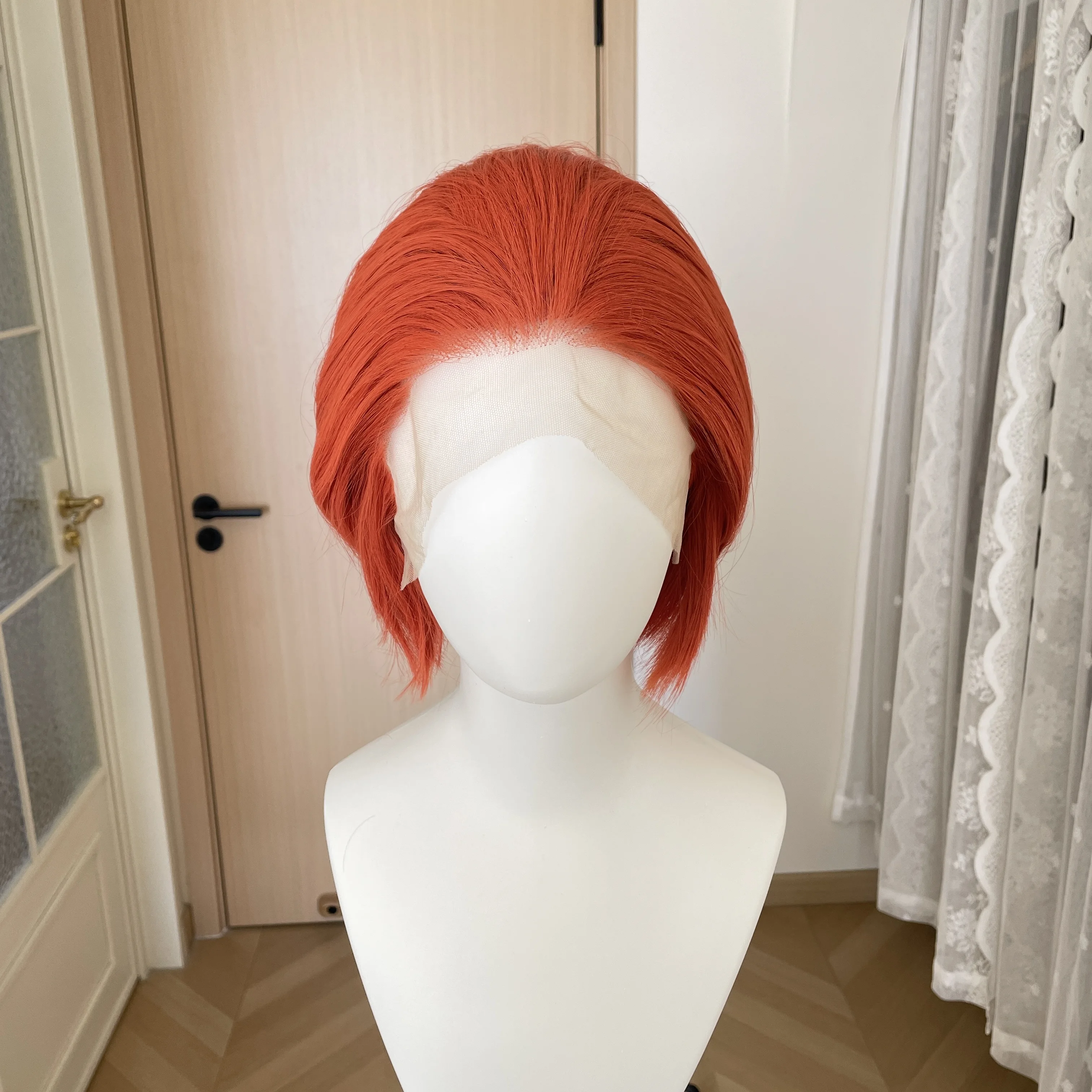 

Short Bob Cut Cosplay Wigs for Men Orange Red Women Free Part Wig Glueless 13x4 Synthetic Lace Front Wig Natural Hairline 150%