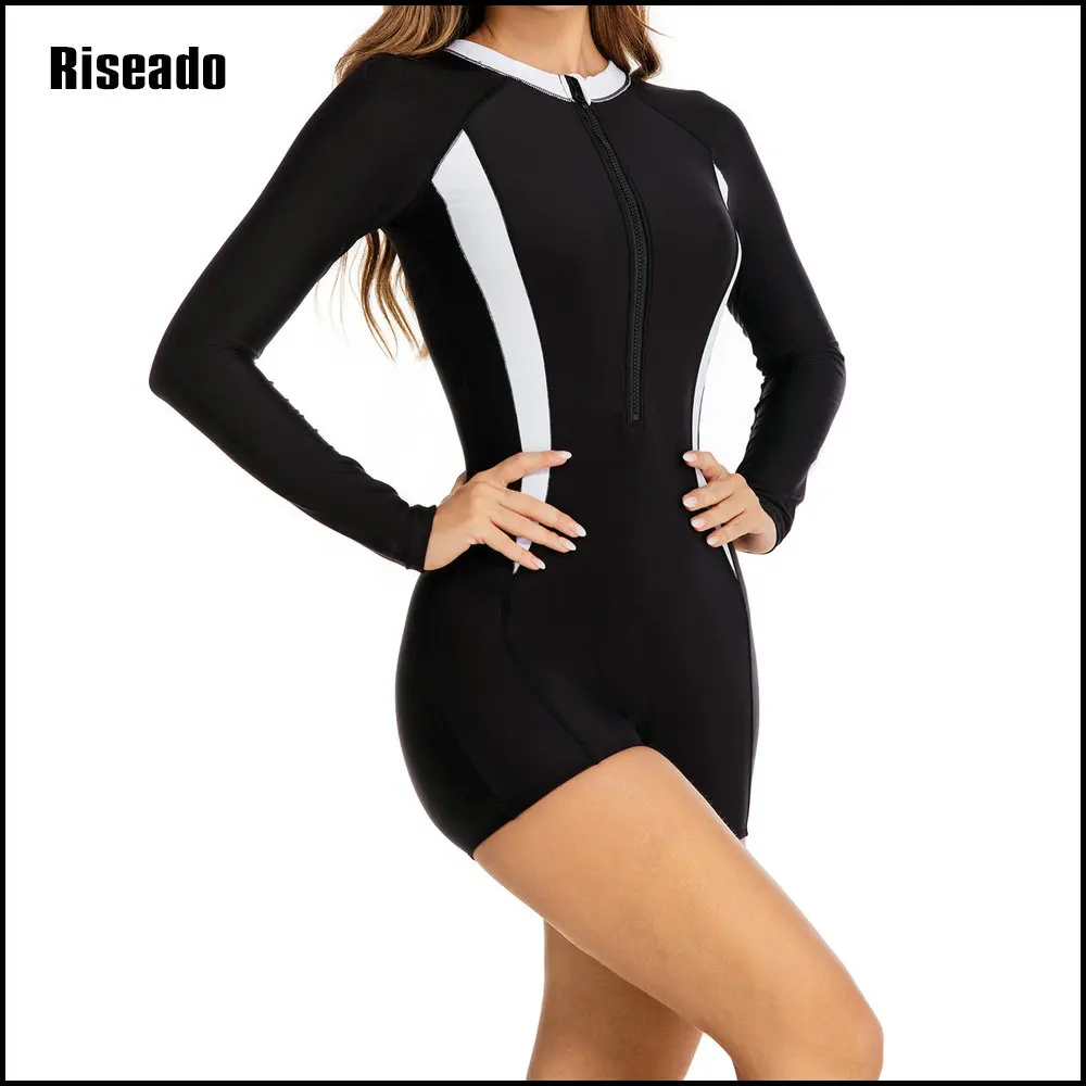 

Athletic Boyleg Rash Guard Women One Piece Swimsuits Swimming Surfing Suits Swimwear Patchwork (UPF 50+)