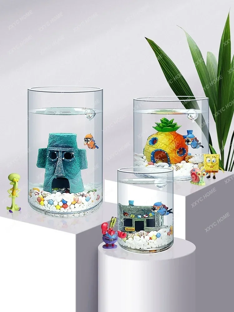 

Super White Glass Fish Tank Living Room Home Full Set of Landscape Small Creative Pineapple Cylindrical Cylinder