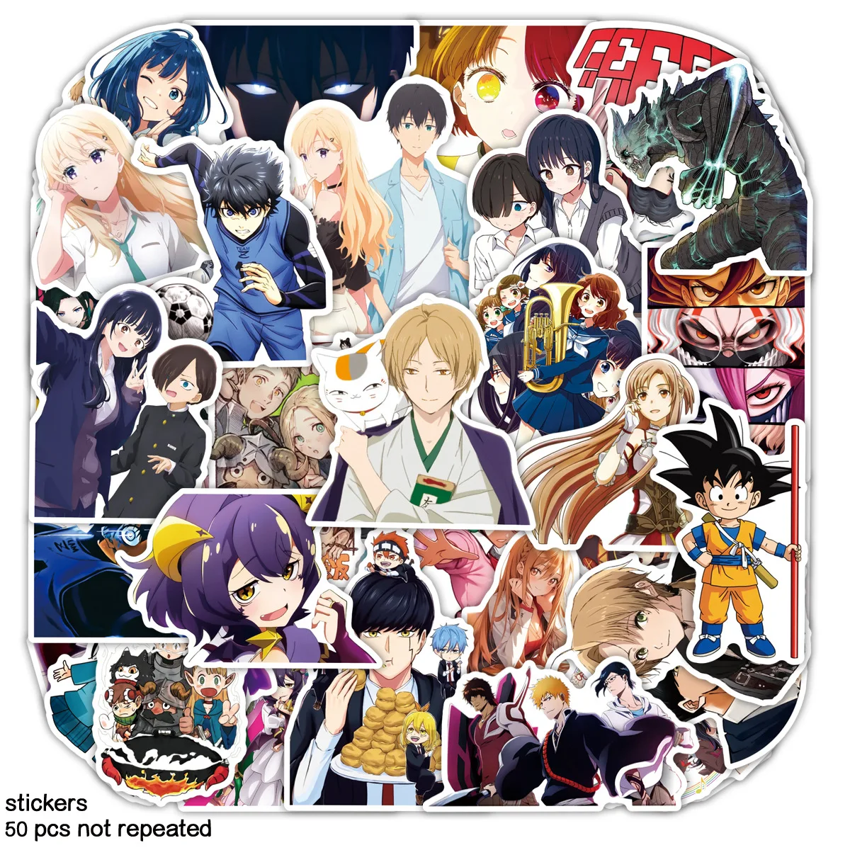 50pcs Anime Mixed Cartoon Waterproof Self-Adhesive Decor Stickers for Water Bottle, Notebook & Journal