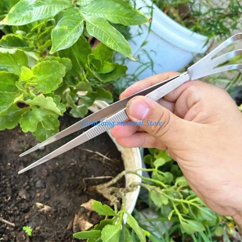 Y5GD Garden Bonsai Tweezers Bonsai Tool Dual Head Potting Gadgets Stainless Steel Plant Tweezers Make Gardening Easier
