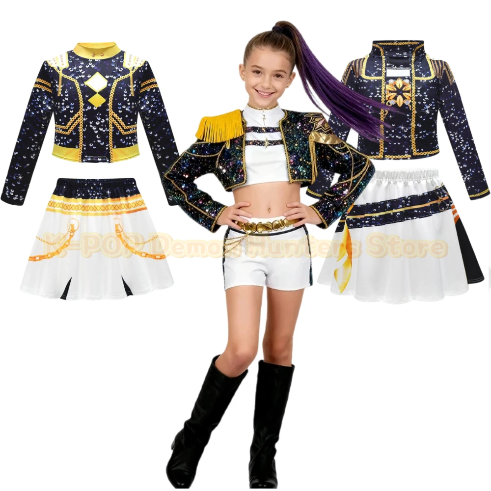 

Kids Zoey Rumi Mira Stage Outfits Cosplay Girls Black Costume Uniform Halloween Party Role Playing Printed Fancy Dress Up Suits