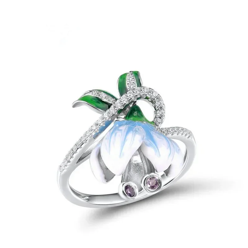 2026 New Handmade Enamel Drip Oil Flower Ring Micro Inlaid Zircon Women's Fashion OL Finger  Head Accessories Wholesale