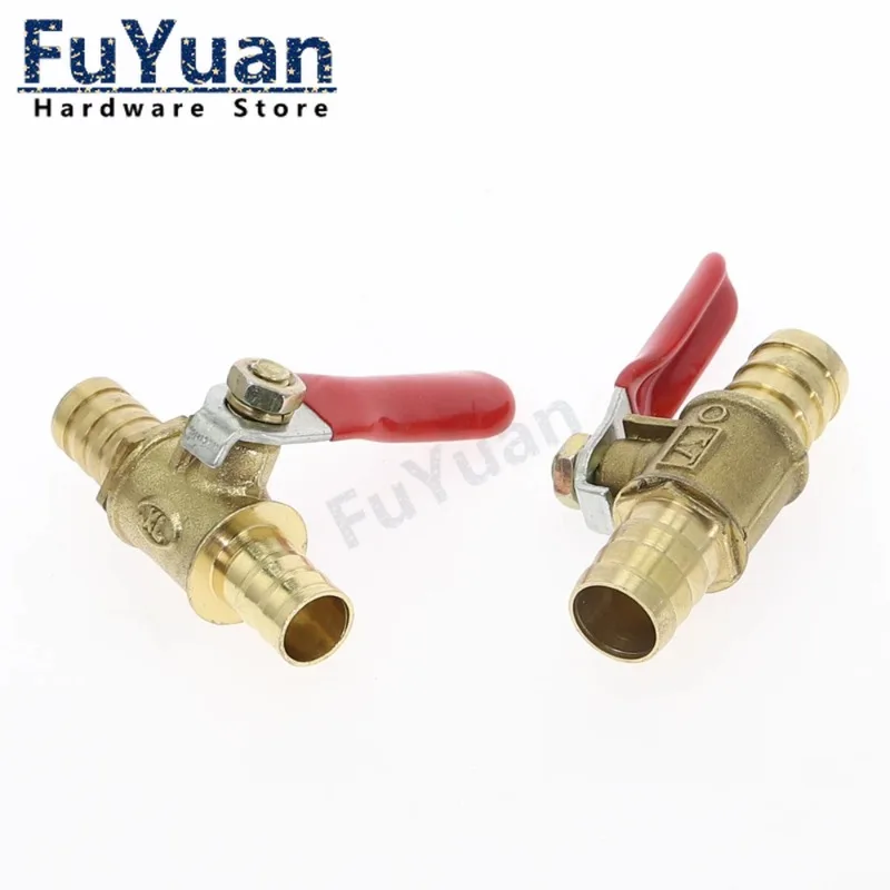 1pcs Red Handle Inline Shutoff Ball Valve, Hose Barb, Brass Pipe Fittings for Water, Oil, Air, Gas, Fuel Line, 6mm-12mm