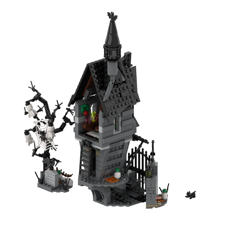 MOC Halloween House Model Building Blocks Horror Ghost Skull House Stitch Bricks Toy DIY with Led Children's Toy Halloween Gifts