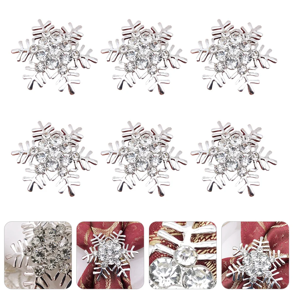 

1Set Christmas Napkin Rings Snowflake Alloy Napkin Clasps Rhinestone Decorative Table Accessory Festive Dinner