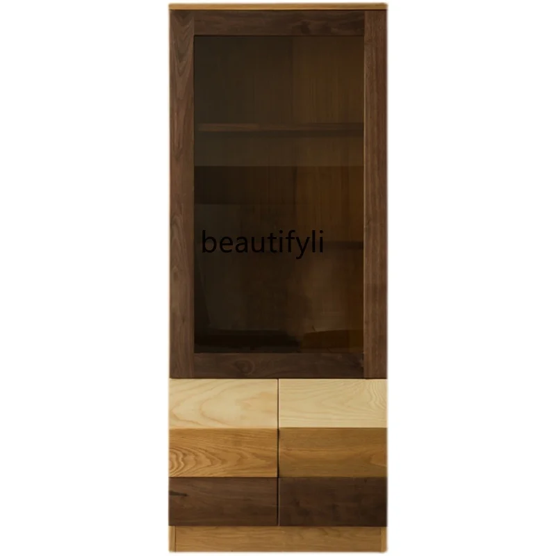 

Living Room Light Luxury Wall Locker Bookcase Shelf Solid Wood Japanese Wine Cabinet American Black Walnut Nordic Style