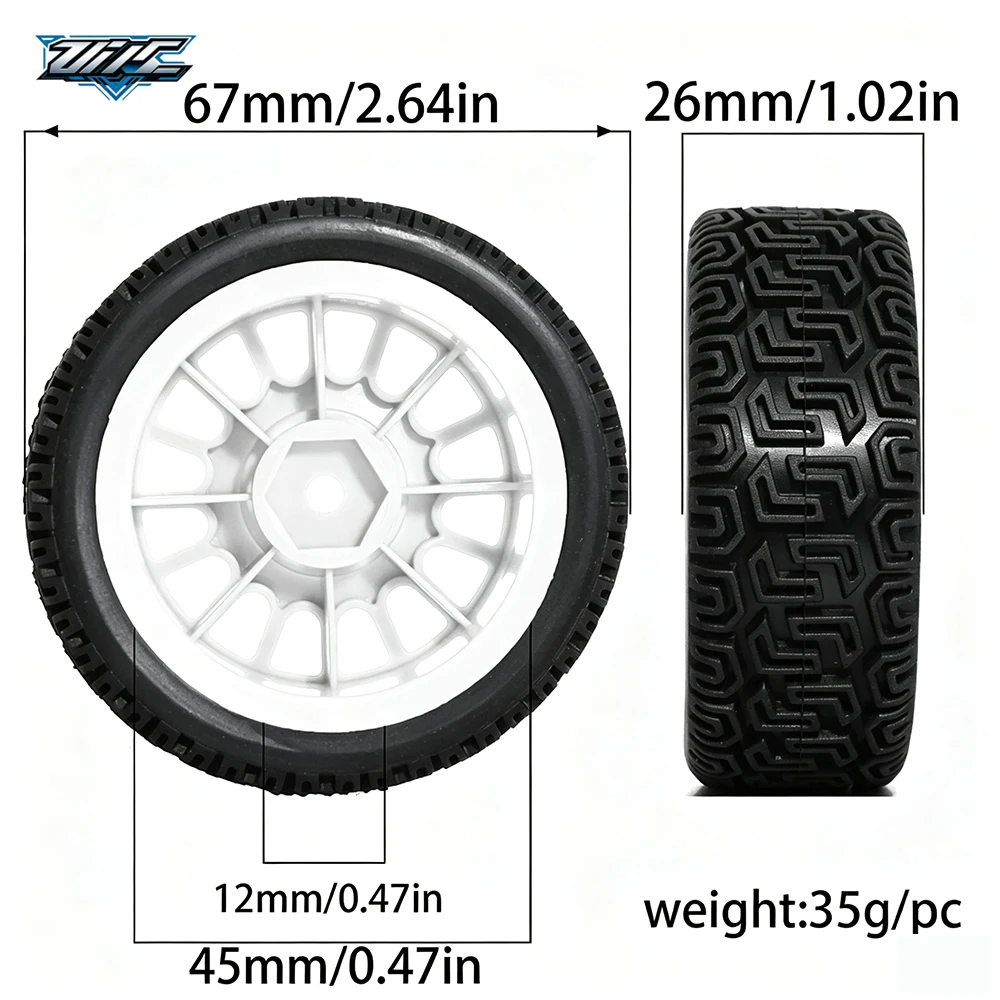High‑Grip Rubber Rally Tires, 4PCS 67mm For 1/10 RC Car Tamiya XV01 XV02 TT01 TT02 Upgrade Parts