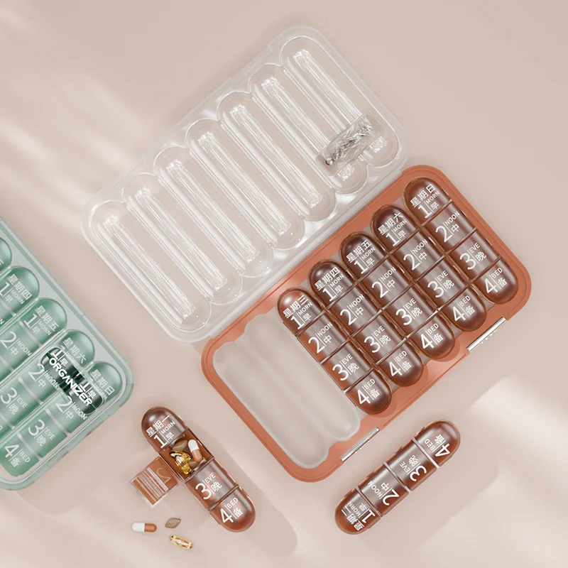 Pill Organizer Portable 7-Day Large Capacity Medicine Dispenser with Three Meals Daily Reminder for On-the-go Use