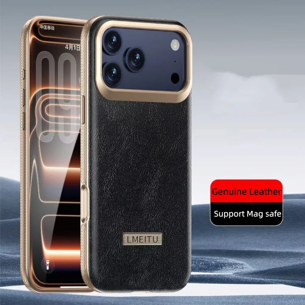 

Чехол из натуральной кожи с магнитной задней панелью для iPhone 17 Pro Max Air 17, чехол с металлическим кольцом