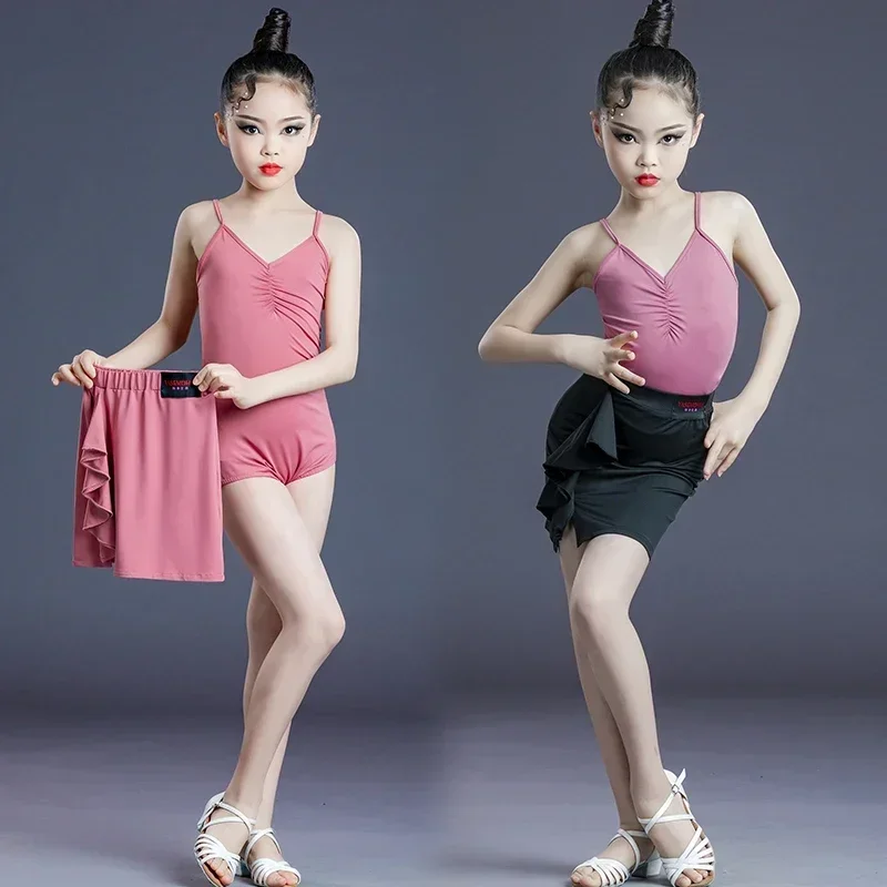 

New summer children's girls Latin training suit girls separate training suit children's vest suspender dance skirt suit