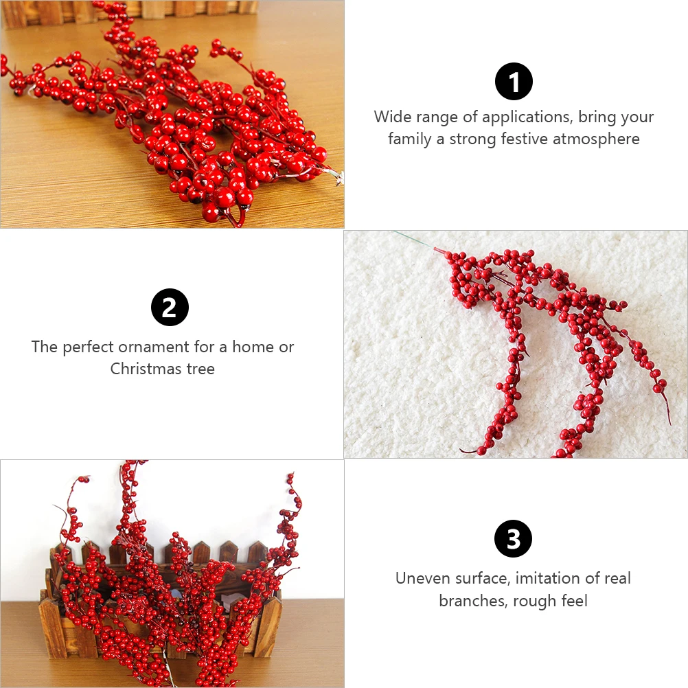 

6pcs Artificial Berries Red Berry Adornments Xmas Simulation Branch Wreath Decorations Christmas Party Foam nament