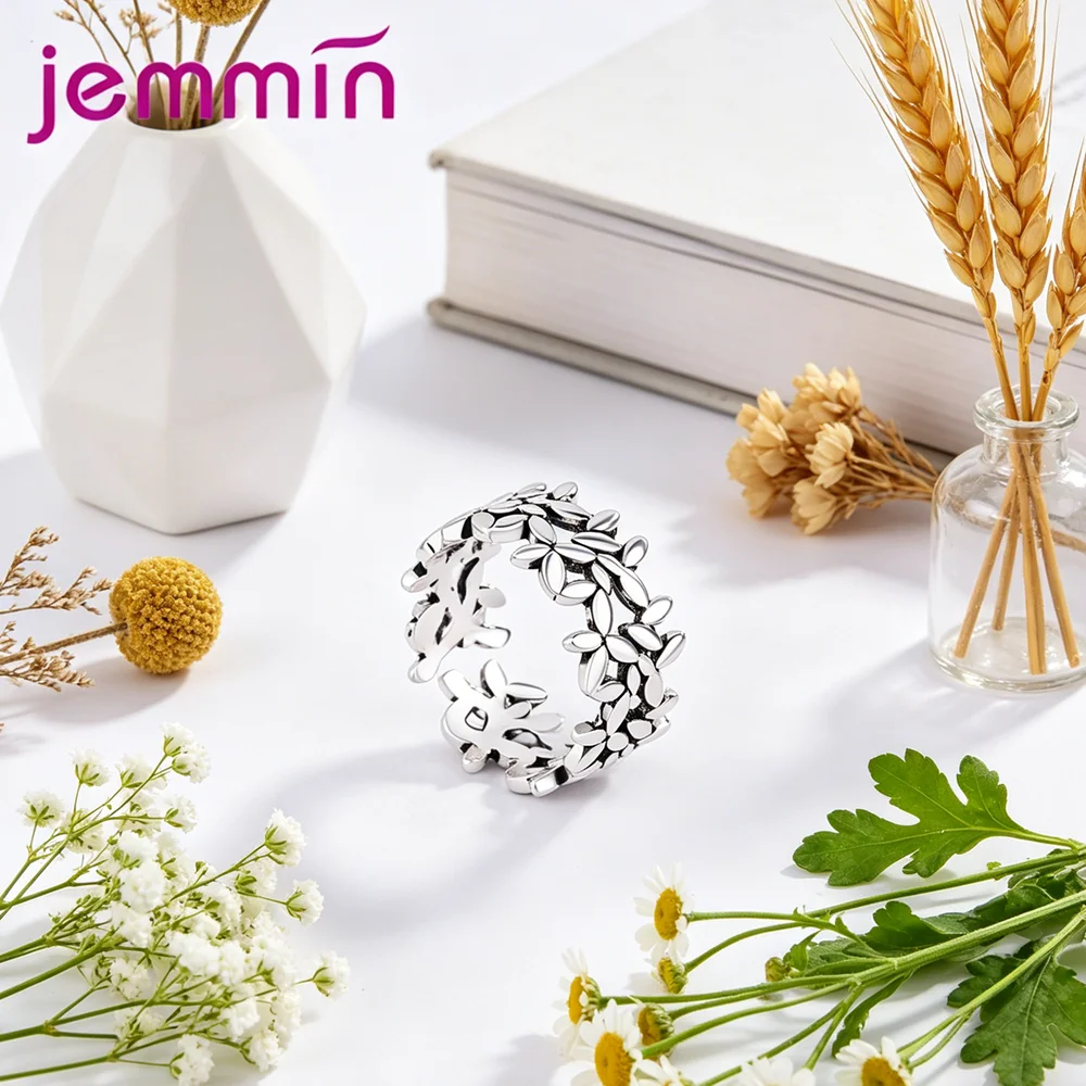 New Trendy Open Finger Rings For Women Leaves Shape Genuine 925 Sterling Silver Rings High Quality Women Girls Wedding Jewelry