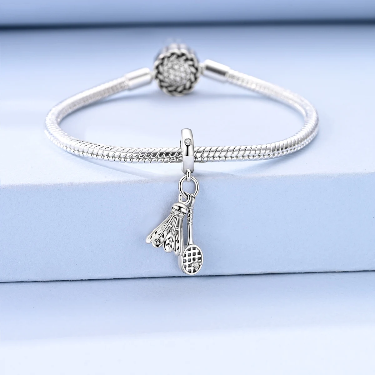 Original 925 Sterling Silver Charm Badminton Racket Ball Game Fit Bracelet DIY for Woman Man Fashion Jewelry