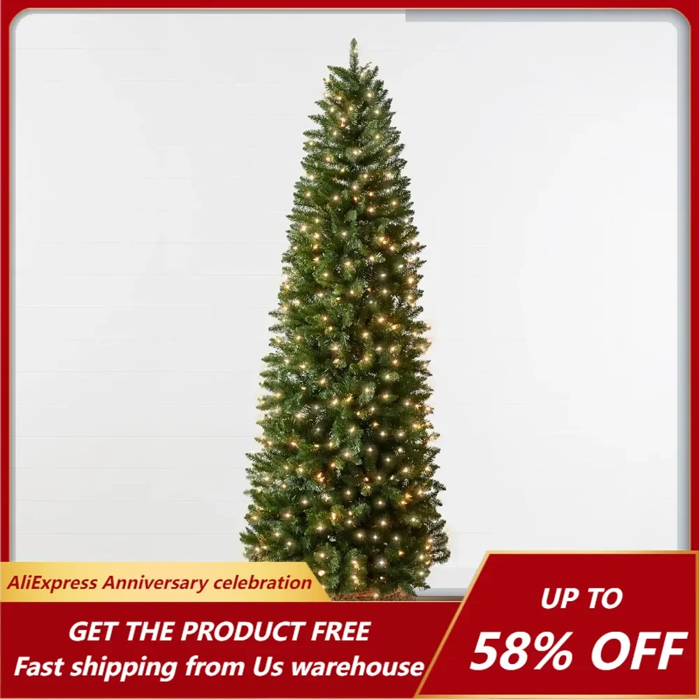 6-foot Christmas Tree, Thin Spruce Decoration with 618 Pointed Tips, 250 Incandescent Lamps, Metal Hinges and Base, Christmas