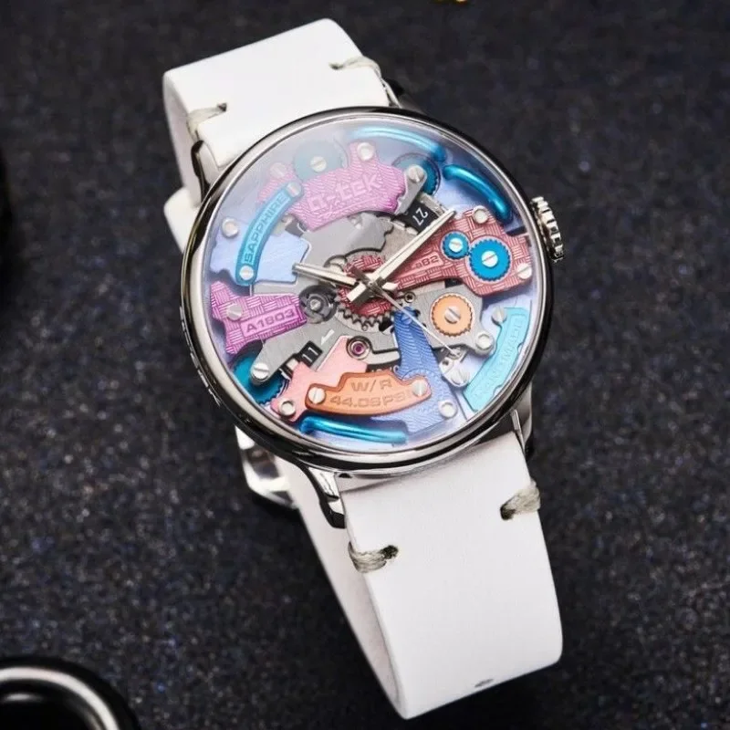 

A-TEK Fashion Colorful Hollow Watch A1803WX Leather Mechanical Watches Neutral Sapphire Mirror