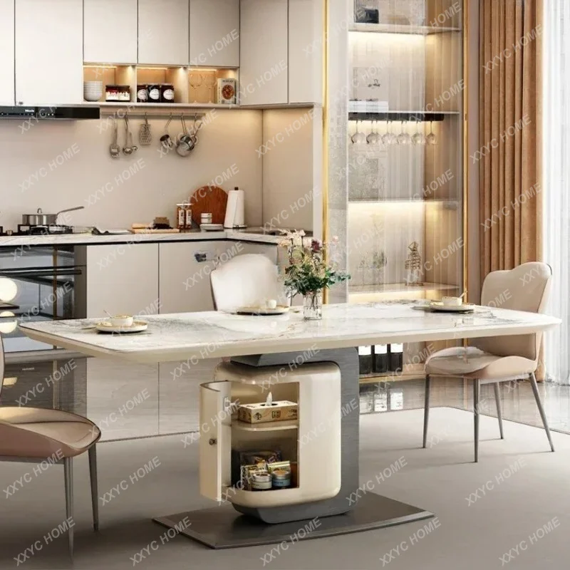 XXThe dining table rock slab  the new cream dining room table and chairs are combined with solid wood for home dining tables