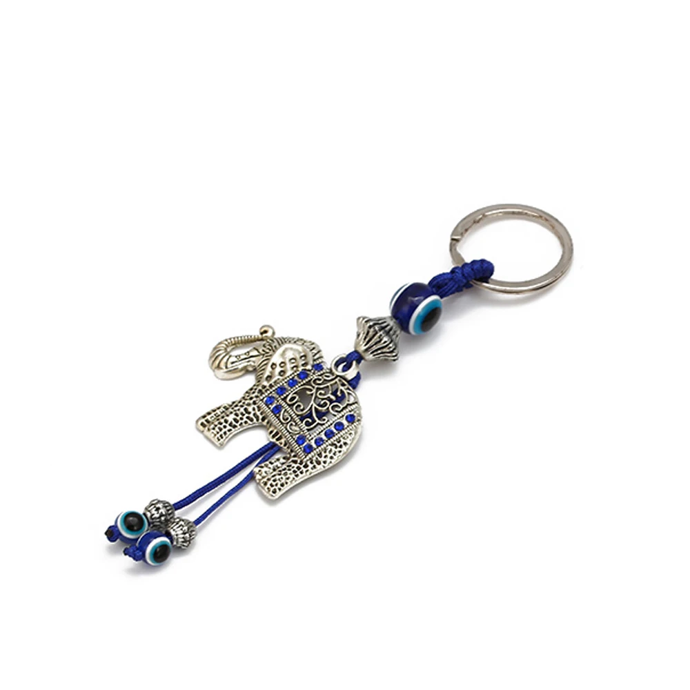 Lucky Eye Alloy Elephant Keychain Blue Turkish Evil Eye Bead Key Chain Women Men Bag Car Keyring llavero porte clé מחזיק מפתחות