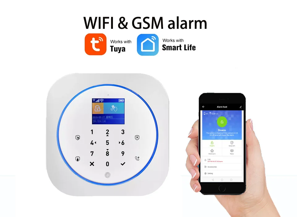 Sistema de alarma antirrobo con Wifi GSM para el hogar, Detector inalámbrico y con cable, teclado, 11 idiomas, Compatible con Alexa