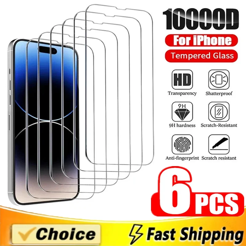 6Pcs 8K Tempered Glass for IPhone 15 13 11 12 14 Pro Max 13 Mini Screen Protector for IPhone X XR XS MAX 16 14 7 8 15 Plus Glass