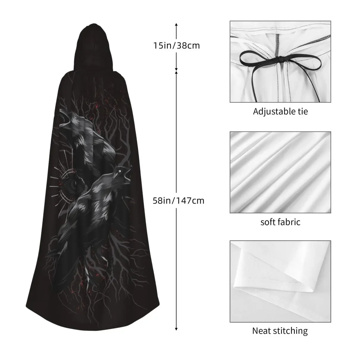 Custom Odin's Yggdrasil Raven Of Wisdom Long Hooded Cloak Witch Medieval Costume Cosplay Cape HalloweenVampire Adult Unisex