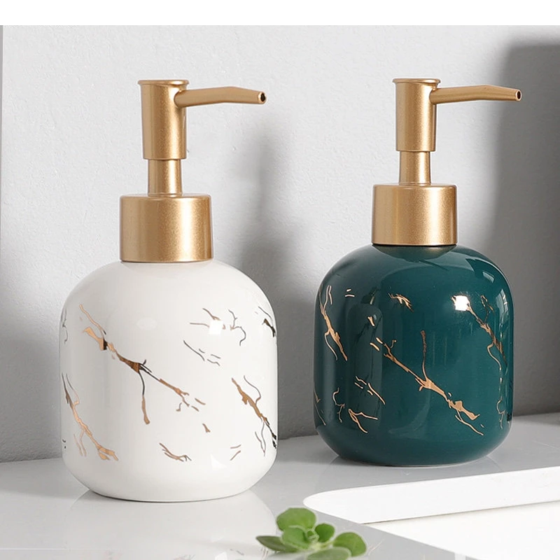 

Portable Ceramic Hand Soap Lotion Bottle Marble Pattern Shampoo Shower Gel Bottles Tray Home Dispenser Bathroom Accessories