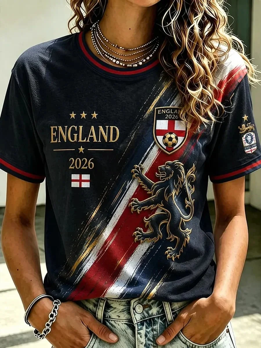 2026 New England Three Lions Concept Football Shirt for Fans 3D Quick Drying Sports Training Competition Women's T-shirt Top