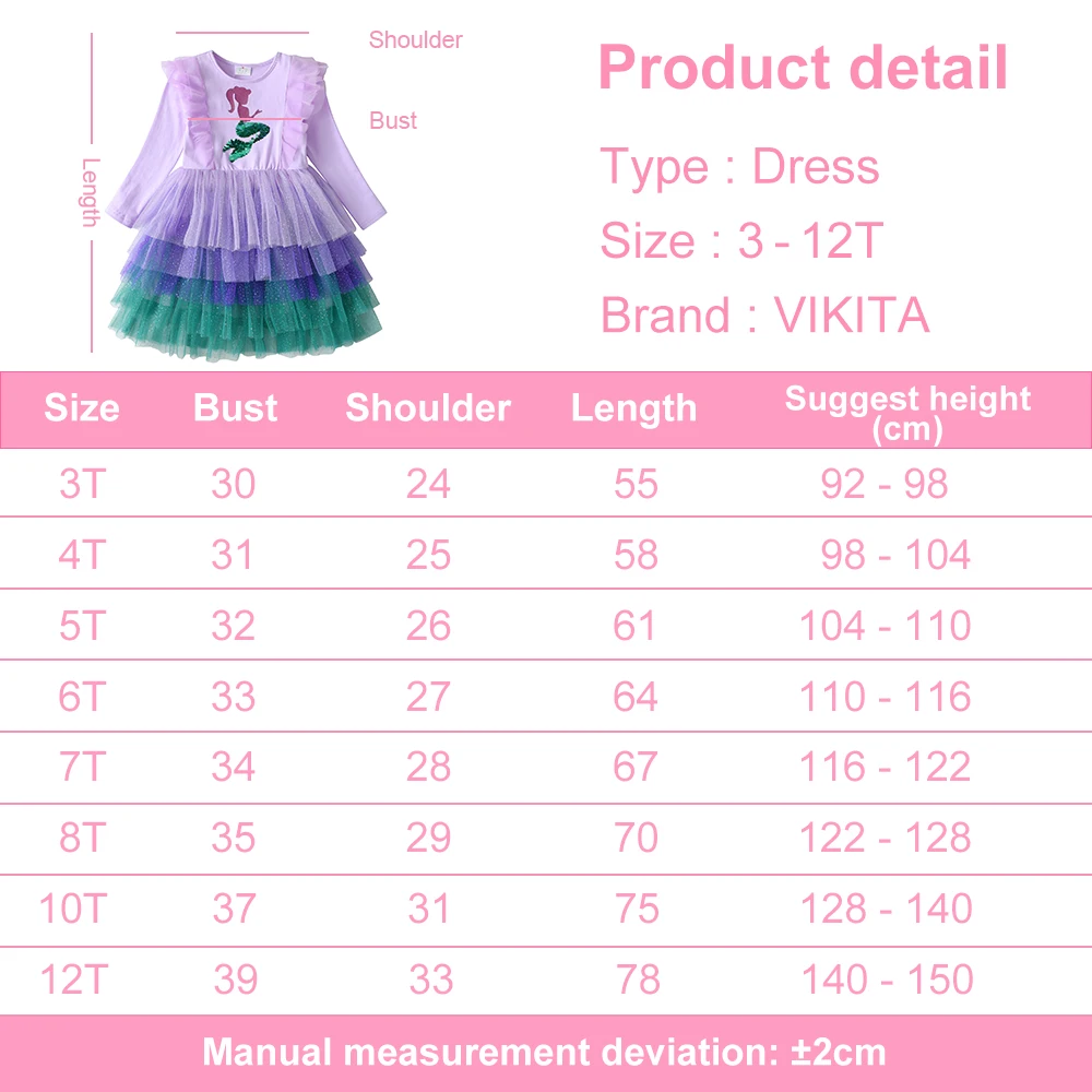 VIKITA Girl Perform Mermaid Dress Children Princess Tutu Dress Toddlers Autumn Prom Dresses Kids Birthday Party Children Clothes